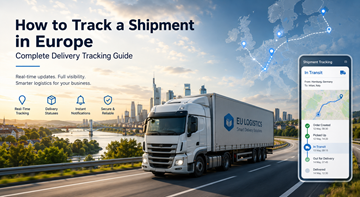 Dashboard zur Sendungsverfolgung in der europäischen Logistik mit Lkw-Routen, GPS-Tracking und Lieferstatus in ganz Europa